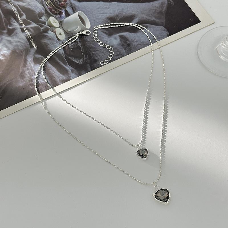 New Acrylic Crystal Necklace For Women Double-Layer Black Heart Pendant Necklace Wedding Party Jewelry Gift