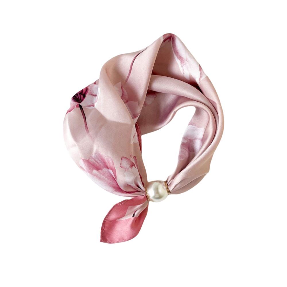 Breathable Silk Scarf Lightweight Printed Neck Scarf Elegant Pearl Buckle Scarf  Women