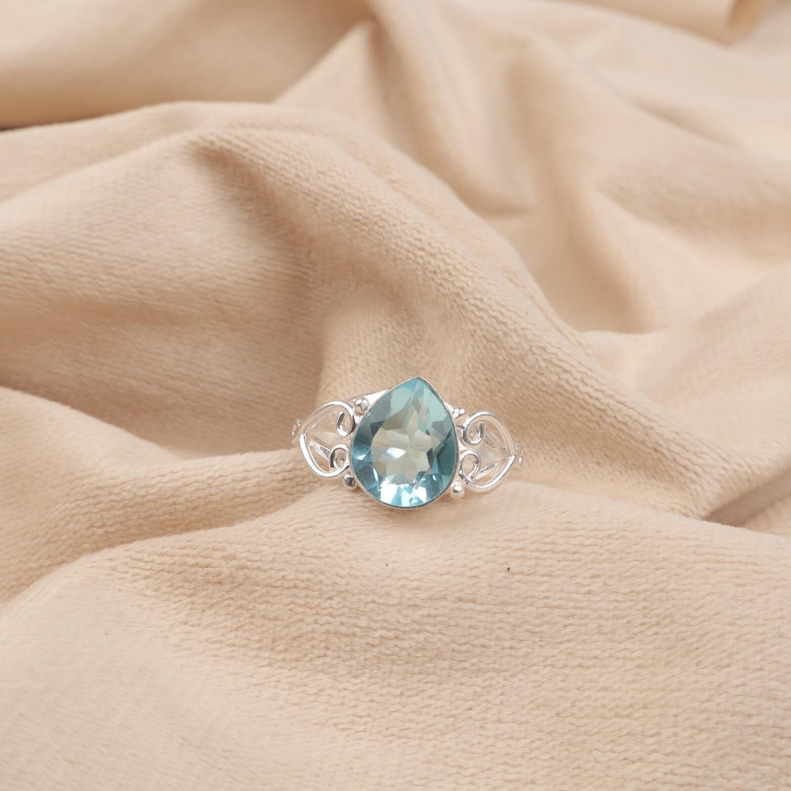 

Небесно-голубой топаз драгоценный камень 925 стерлинговое серебро ювелирные изделия ручной работы обручальное кольцо RR-46-3 12