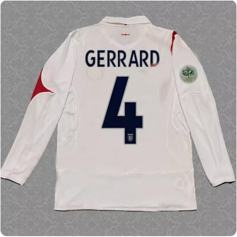 2006 England jersey home No. 7 Beckham long-sleeved football jersey retro 06 World Cup 4 Gerrard