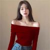 American Retro One Shoulder Long Sleeved T-shirt for Women Featuring Off the Shoulder Beauty Unique Style and Sexy Tight Fitting Base Shirt