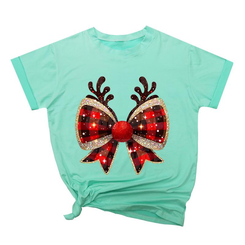 Weihnachtsschleife Kreativ Bedruckt Trendig Baumwoll-Top Lässige Sportbekleidung Locker Damen-T-Shirts Damen