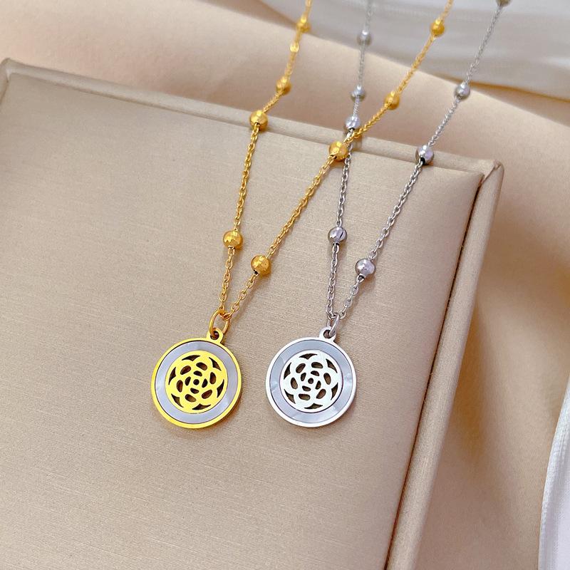 Titanium Steel Shell Camellia Minimalist Stove Real Gold Necklace Female Collarbone Chain Accessories