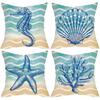 1/4pcs Coastal Throw Pillow Covers Watercolor Beach Ocean Theme Seahorse Starfish Shell Coral Cushion Cases for Home Patio Decor