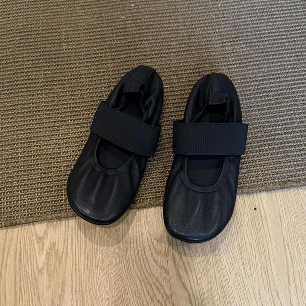 Sheepskin version~ Retro super soft round head shallow mouth one word with Mary Jane single shoes women's versatile ballet flats