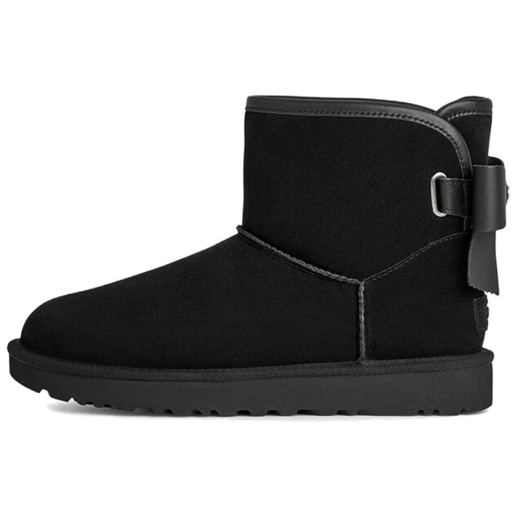 UGG Ultra Mini Bailey Kožený Mašle Pohodlné Jednoduché Sněhule Dámské boty Černé 1174494-BLK