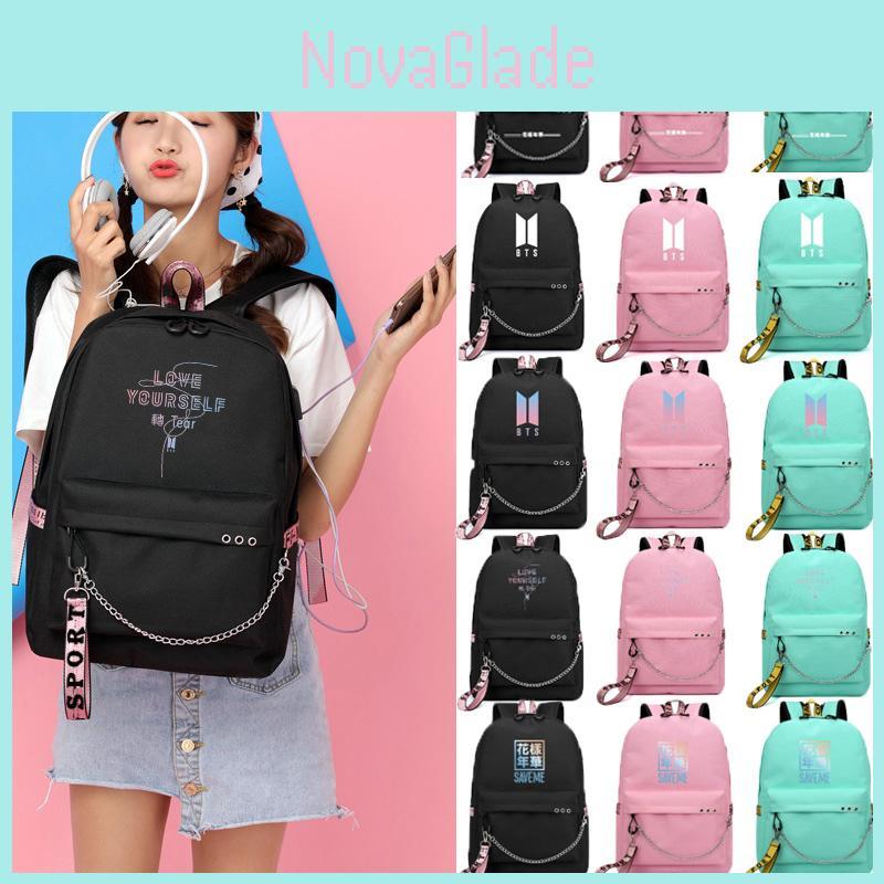 Zaino per Ragazzi Bangtan Kpop Bts con Ricarica USB Borse Scolastiche Zaino Borse da Viaggio