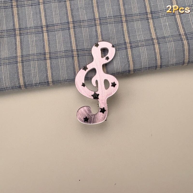 2Pcs Cute Musical Note Hair Clip Sweet Side Clip Ins Style Star Wave Point Music Notes Duckbill Clip Fashionable Hair Accessory