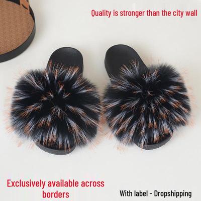 Women's Faux Fur Furry Slippers, Non-Slip Indoor/Outdoor