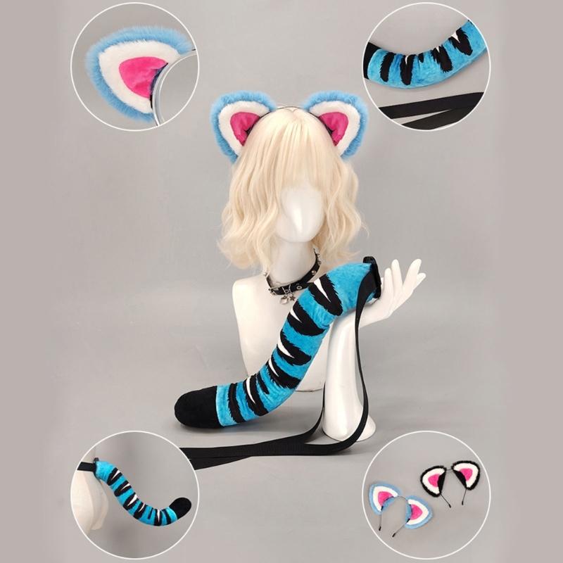 Handcraft Plush Tigers Ears Headband Faux Furs Tail for Halloween Cosplay Party Costume Accessories for Kids Adults