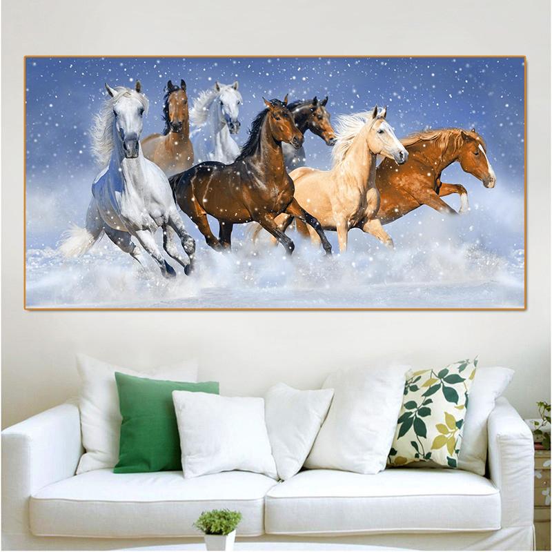 Seven Horses Running In Sand Canvas Painting Wall Art Sunrise Horse Group Posters and Prints for Living Room Wall Decor Cuadros