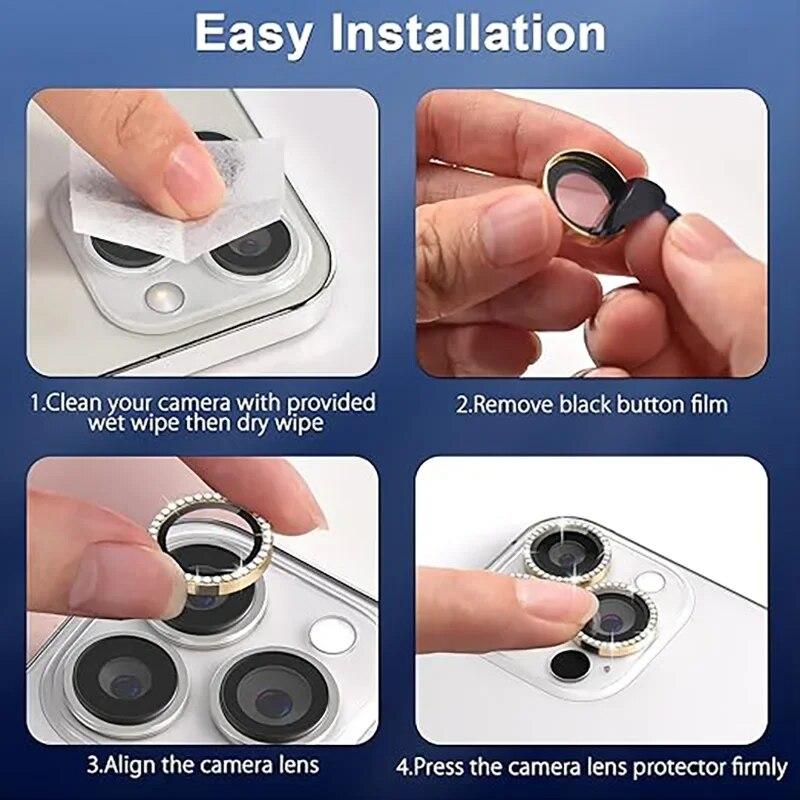 Linse Metal Ring Protector Glass For iPhone 11 12 13 14 15 Pro Max Mini Kamera Linsebeskyttelse For iPhone 14/15 Plus Kamera Film