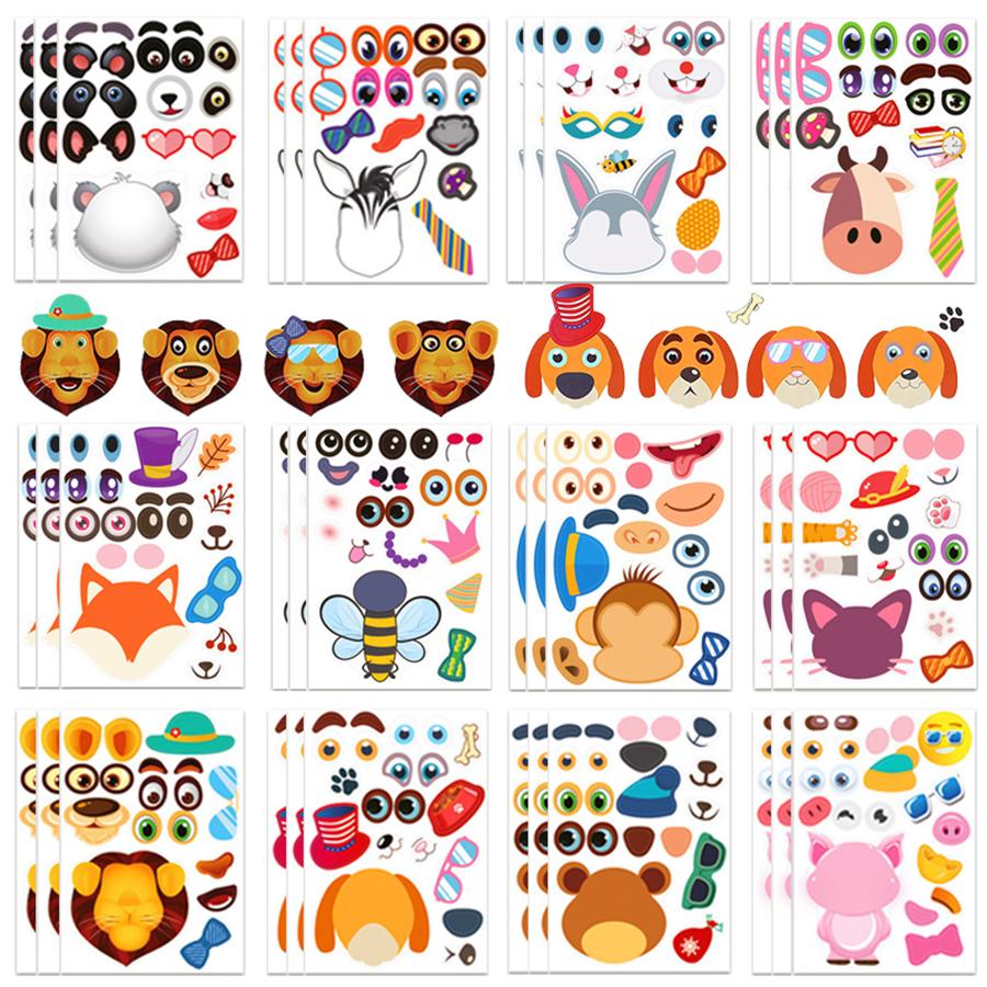 12pcs Face Change Cartoon Animal Stickers DIY Emotion Sitcker for Scrapbook Notebook Cartoon Graffiti Stickers Gifts Party Favor