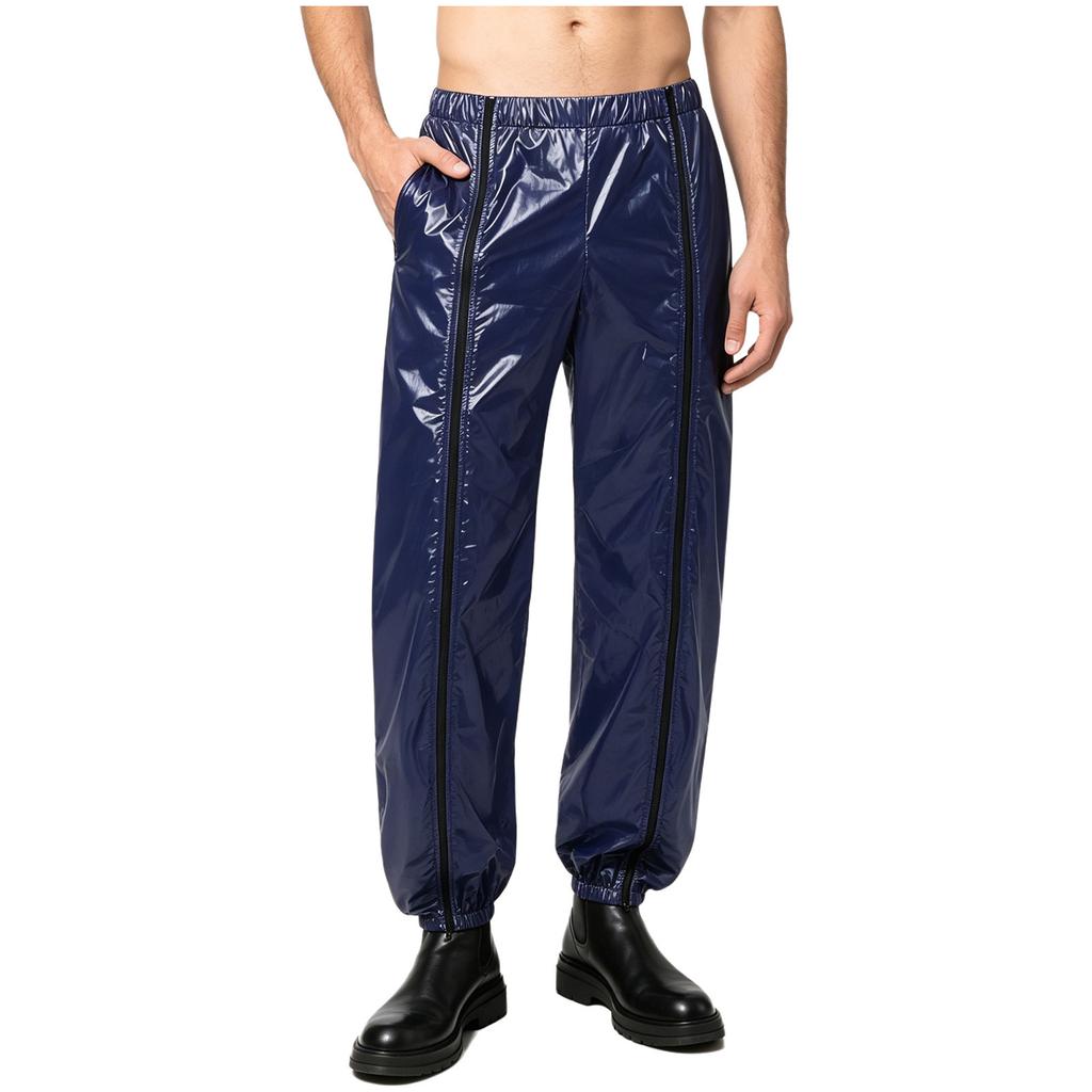 Pantaloni da Uomo in Vinile Impermeabili Riutilizzabili Vita Elasticizzata Tasche Laterali Zip a Doppio Cursore Pantaloni