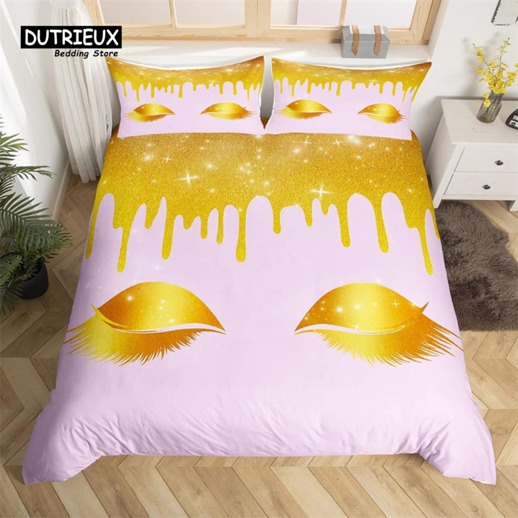 Eyelash Duvet Cover Set Eyes Pattern Design Comforter Cover Microfiber Girly Priness Style Glitter Twin King Queen Bedding Set