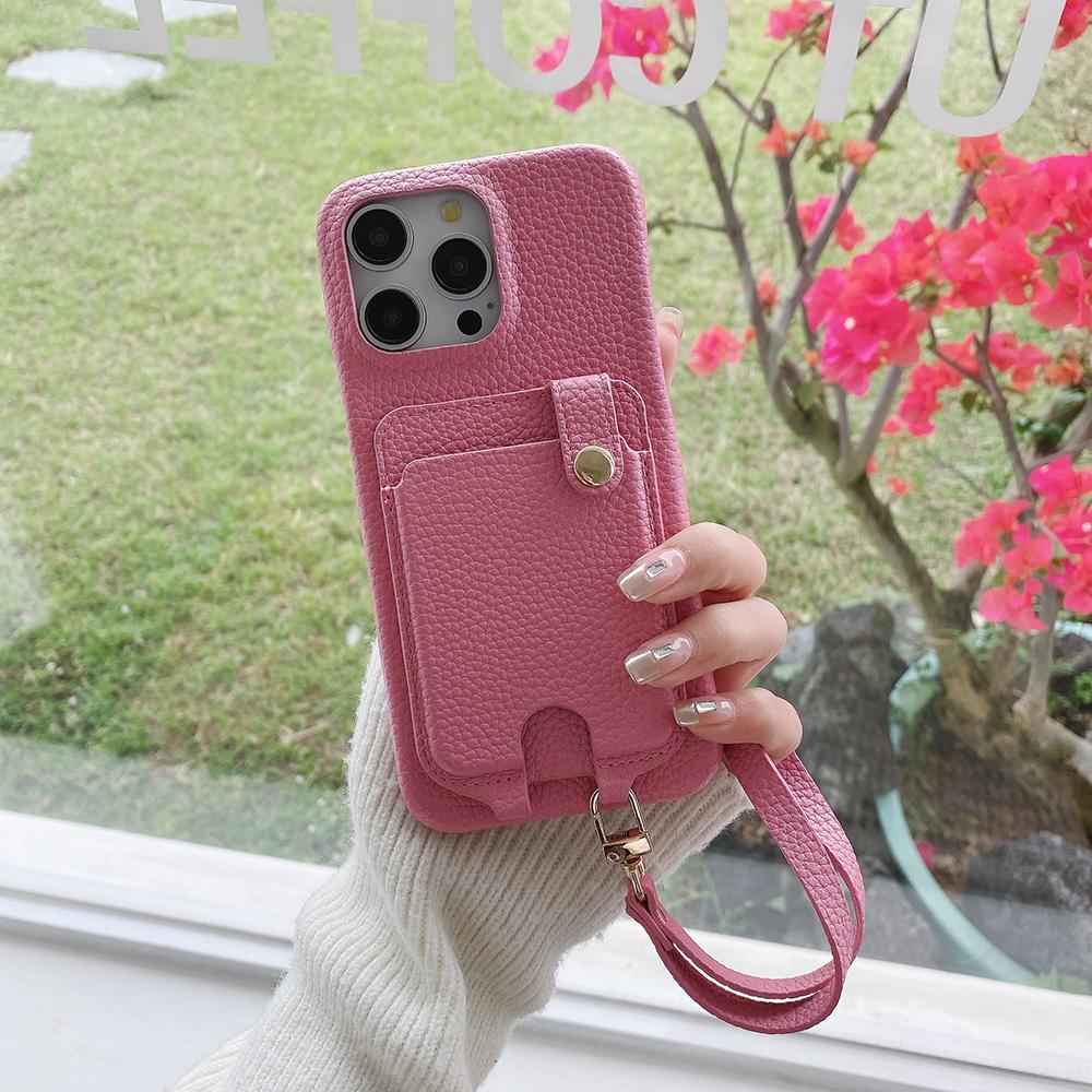 Für iPhone 16 Pro Max Hülle Multifunktionale Kartenfächer Leder Rückseite mit Handschlaufe