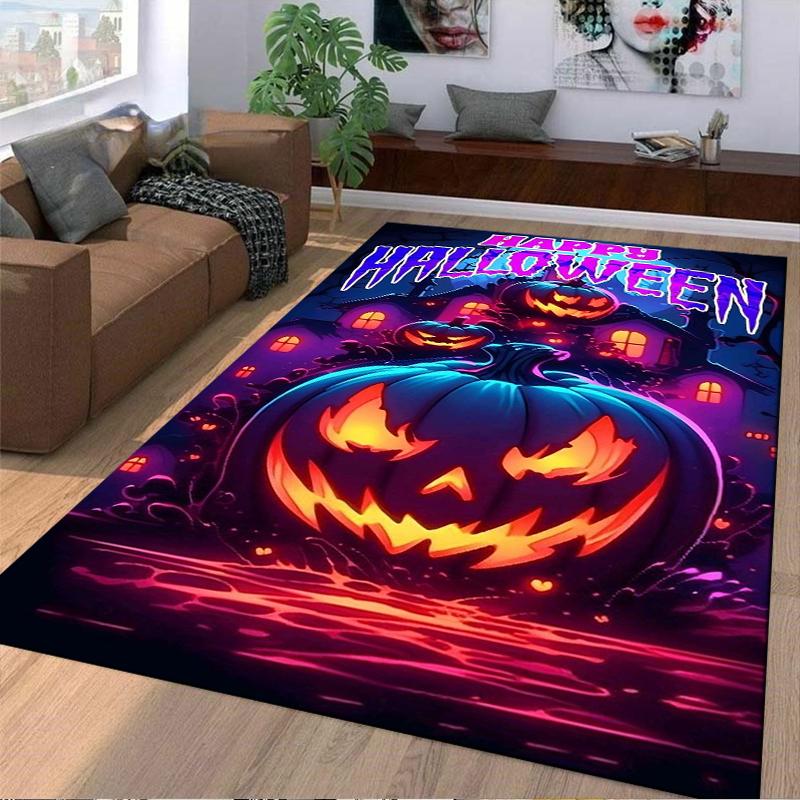 Halloween-Themed Carpet, Spooky Pumpkin, Haunted House Design Suitable for use as an anti-slip for living room bedroom sofas