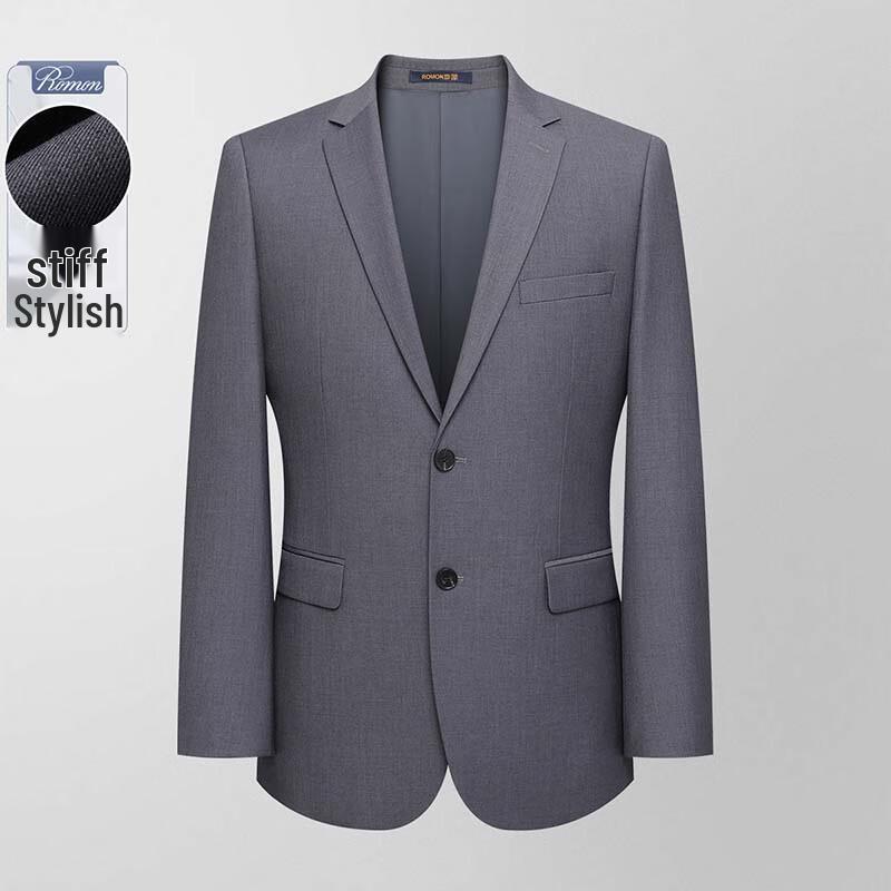 ROMON Men's Dark Grey Two-Button Business Suit Jacket