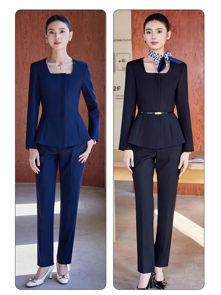 Elegant Women's Autumn/Winter Suit Set for Hotel Receptionist and Beauty Salon Workwear