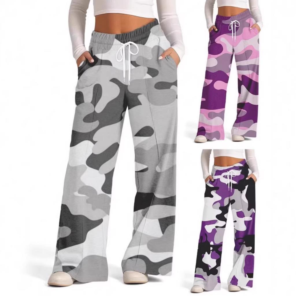 European and American camouflage wide-leg pants women's new straight versatile sports casual pants source spot