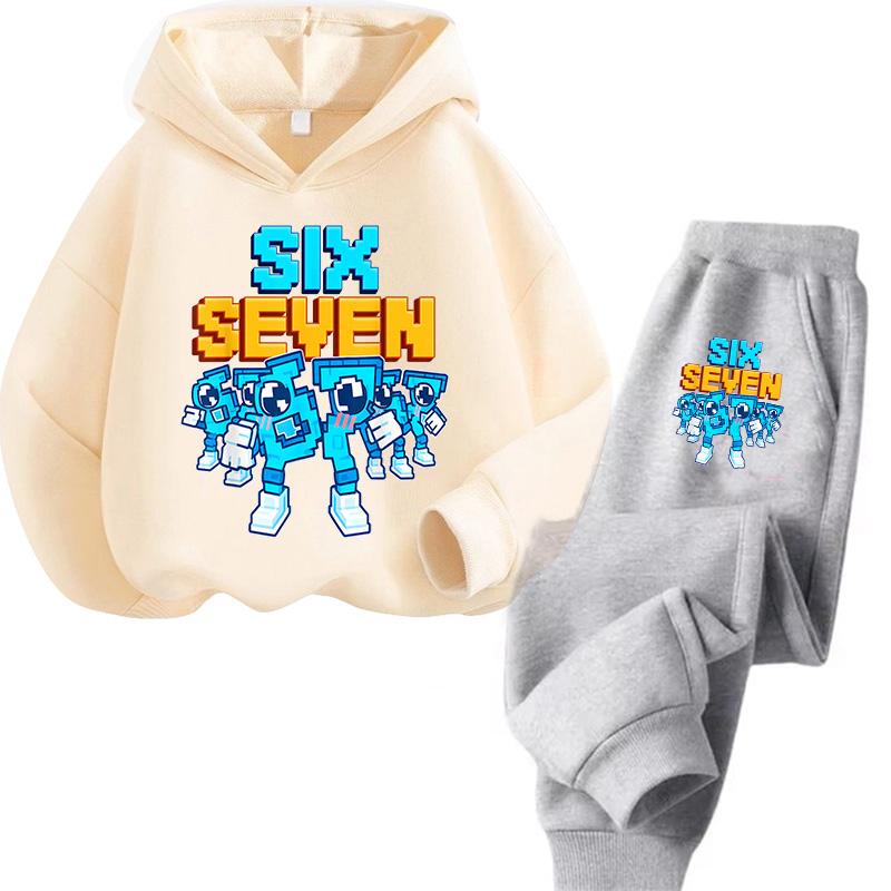 Six Seven Print 3-12Y Kids Hoodies Sets Italian Brainrot BrainRot Tracksuit Children's 67 Korean Sweatshirt Girls Boys Clothes