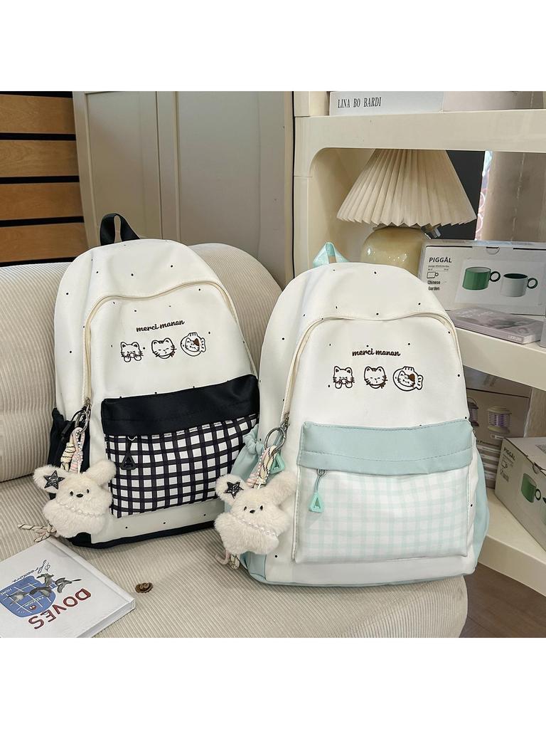 Lightweight Plaid Backpack for Junior High Students - Stylish & Spacious