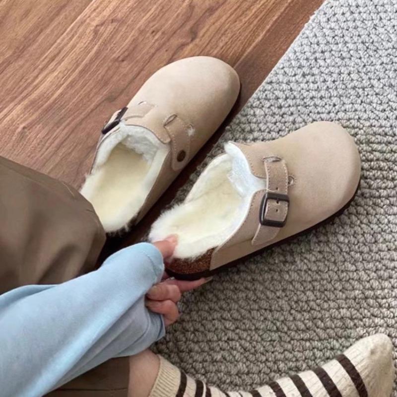 Comfortable Fur Classic Clogs for Women Winter New Cork Insole Plush Slipper with Arch Support Cozy Furry Suede Shoes