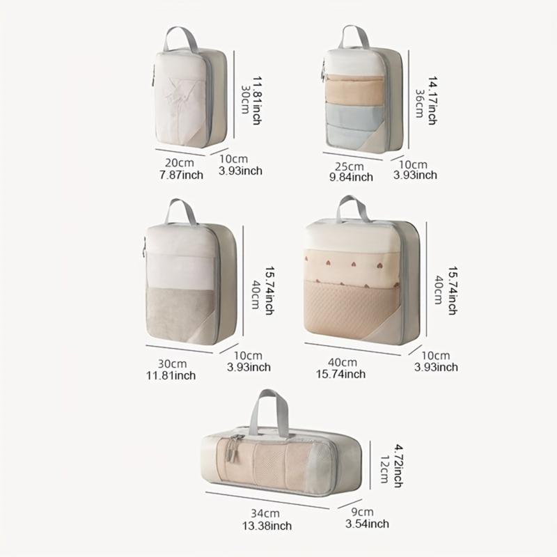 5Pcs Compressible Travel Luggage Organizers Portable Packing Cubes Clothes Shoes Toiletry Storage Bag Space-saving