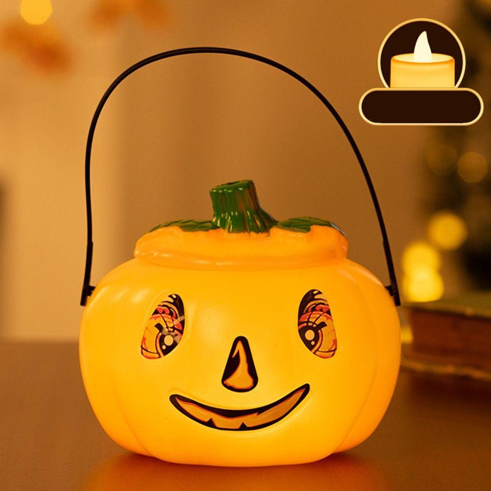 Handheld Halloween Pumpkin Lantern Trick or Treat Halloween Candy Can Pumpkin Bucket  Kindergarten