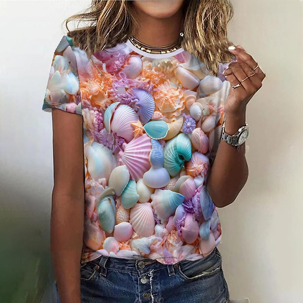3d Colorful Stones Print Tshirt For Women Summer Fashion Casual Loose T Shirt Oversized Short Sleeve O-Neck Tops Design Clothing