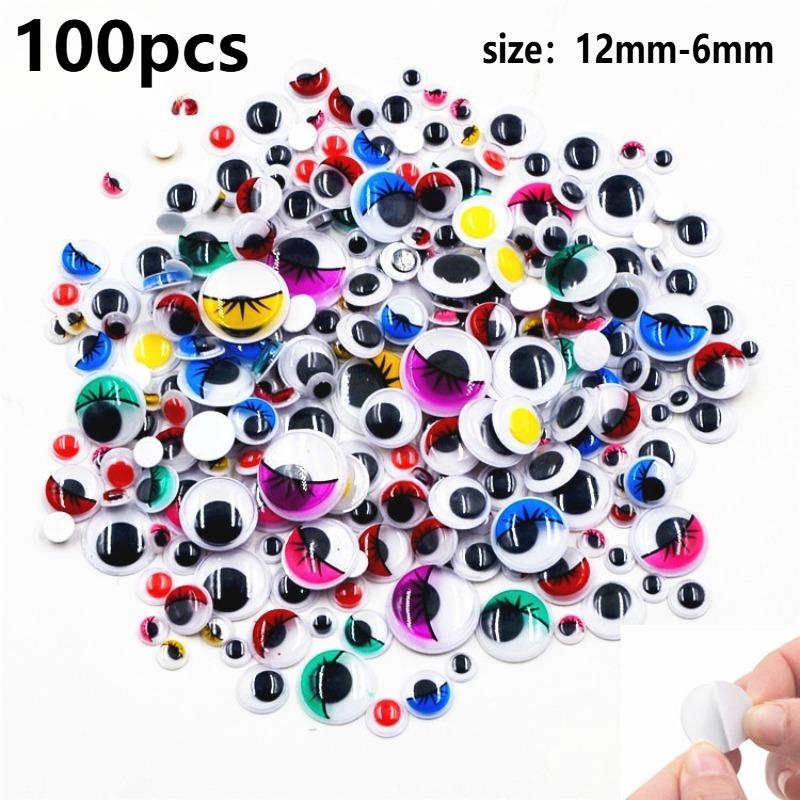 100pcs Self-Adhesive Plastic Eyes with Eyelashes - Vibrant Multicolor DIY Craft Stickers for Scrapbooking, Art Projects