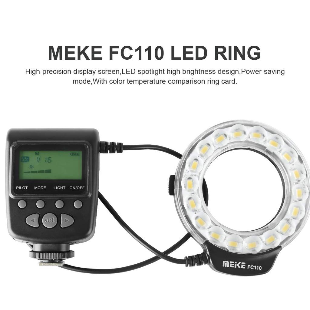 Meike makro blesk pro fotografování s objektivy kompatibilní s fotoaparáty Canon, Nikon, Fuji, Pentax, Panasonic, Sony FC-110, světlo/makro detail