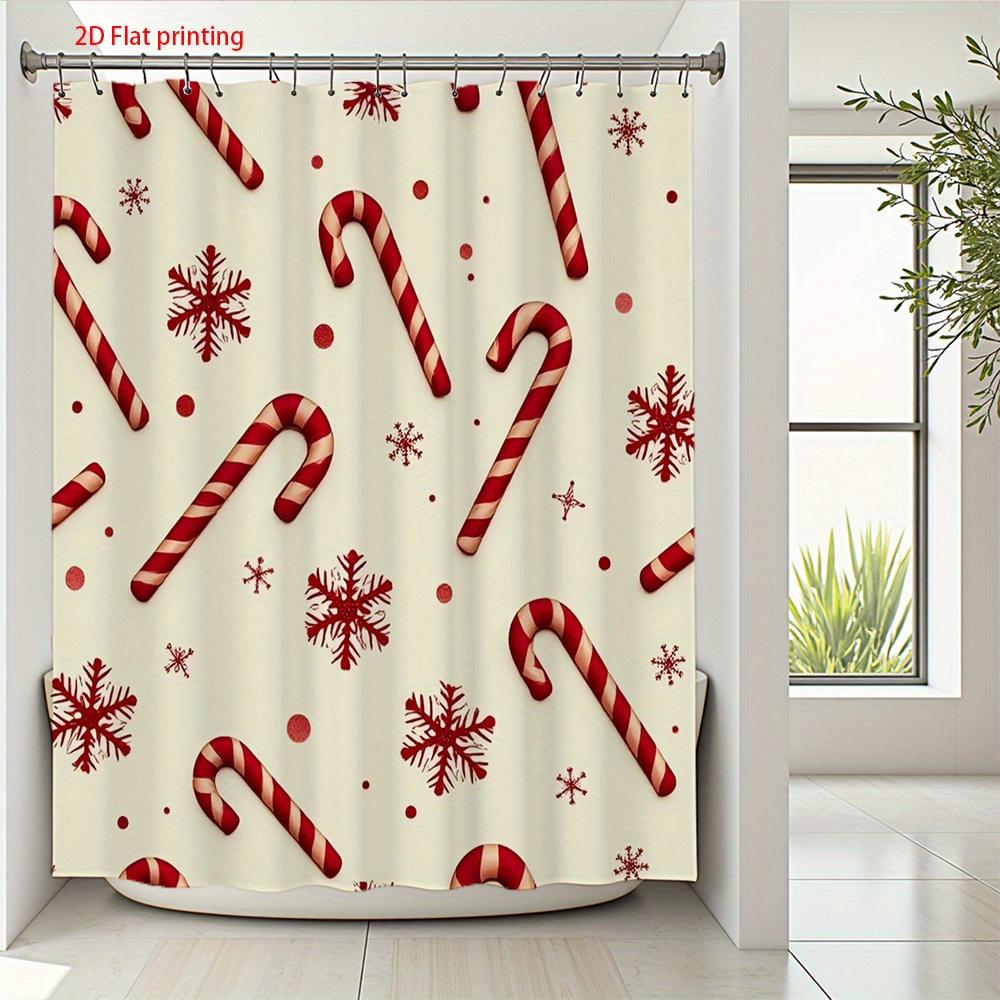 

1Pc Shower Curtain With Candy Cane And Snowflake Pattern, Polyester Fabric, Machine Washable, Suitable For Bathroom Decoration W60H190(CM)-1 Pcs