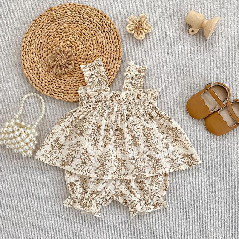 Summer New 0-3Yrs Baby Girls Clothing Suit Children Newborn Korean Style Short Sleeved Cotton Printed T-Shirt+Shorts Set