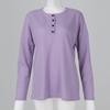 Women's Fashion V-Neck Pullover Button Long Sleeve Solid Color Slim Top