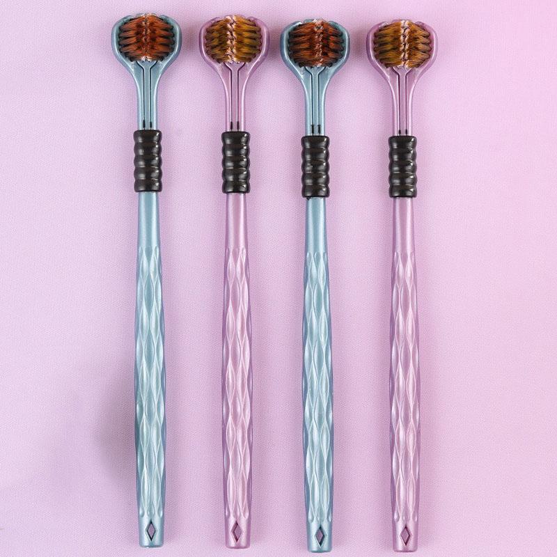 2Pcs 3D Stereo Three-Sided Toothbrush Ultra Fine Soft Hair Adult Toothbrushes Tongue Scraper Oral Care 360Celsiusleaning Teeth Brush