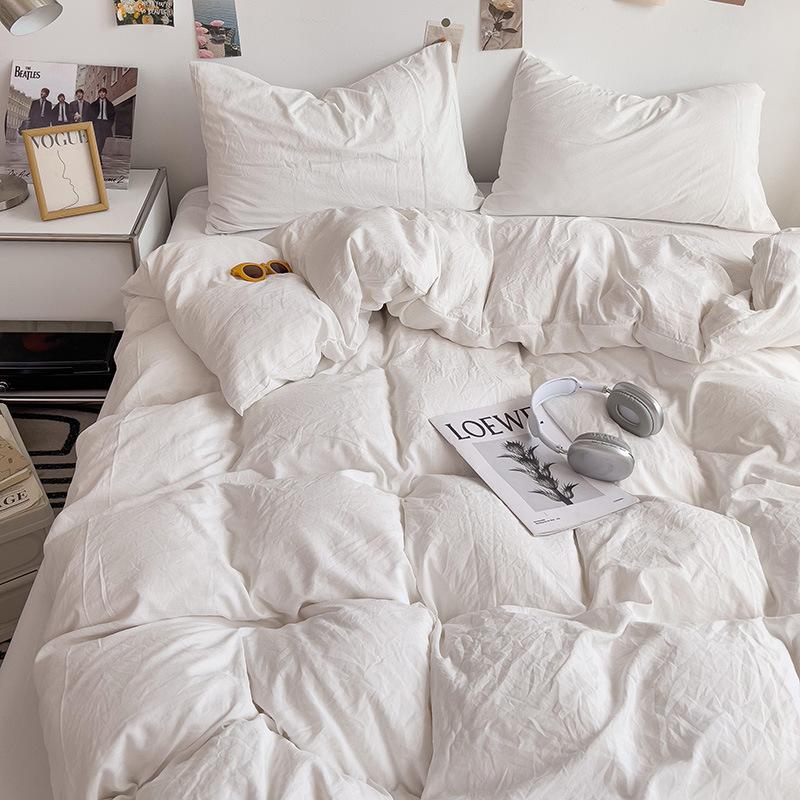Super Soft Bed 4Pcs Set, Pure Washed Cotton Quilt Cover, Bed Sheet Full Quilt Cover, Bed Hat Student Three 4-Piece Set