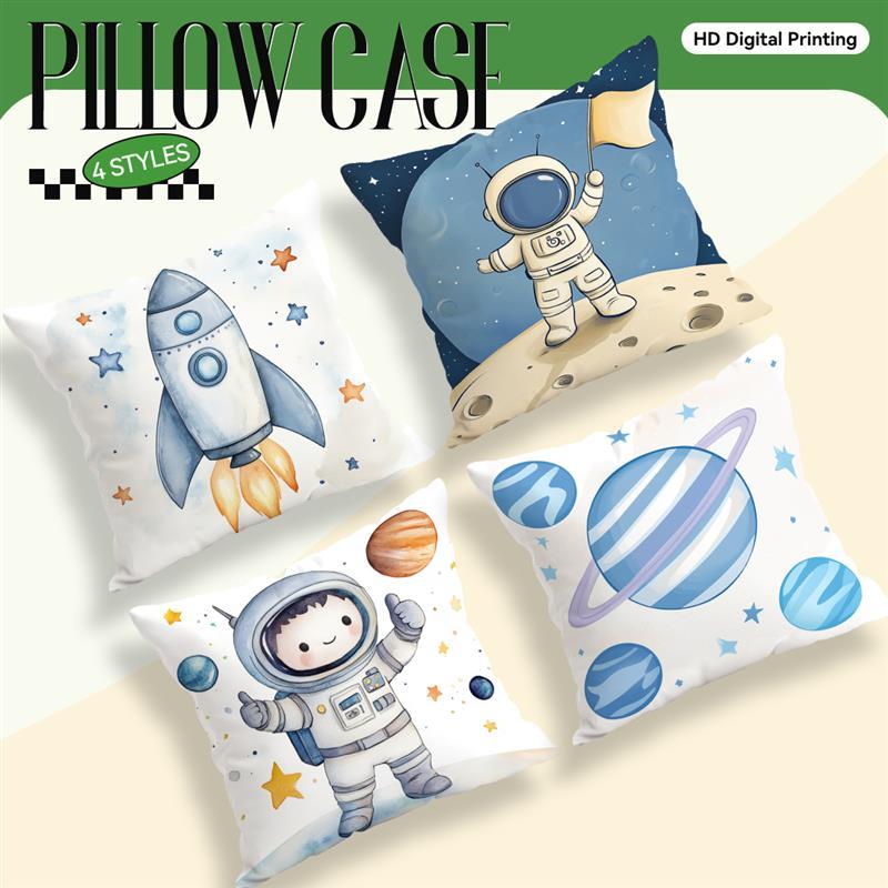 Home Decor Space-Themed Astronaut & Rocket Pillow Covers Pattern Cushion Cover Suitable For Sofa Bedroom Car Pillow Cover