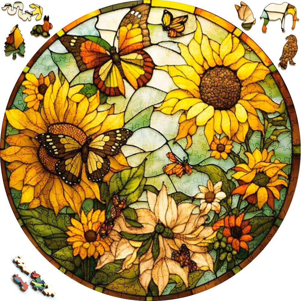 Wooden Puzzles Flowers Art Decoration Irregular Shape Puzzle Board Set Puzzle Toys for Adults Family