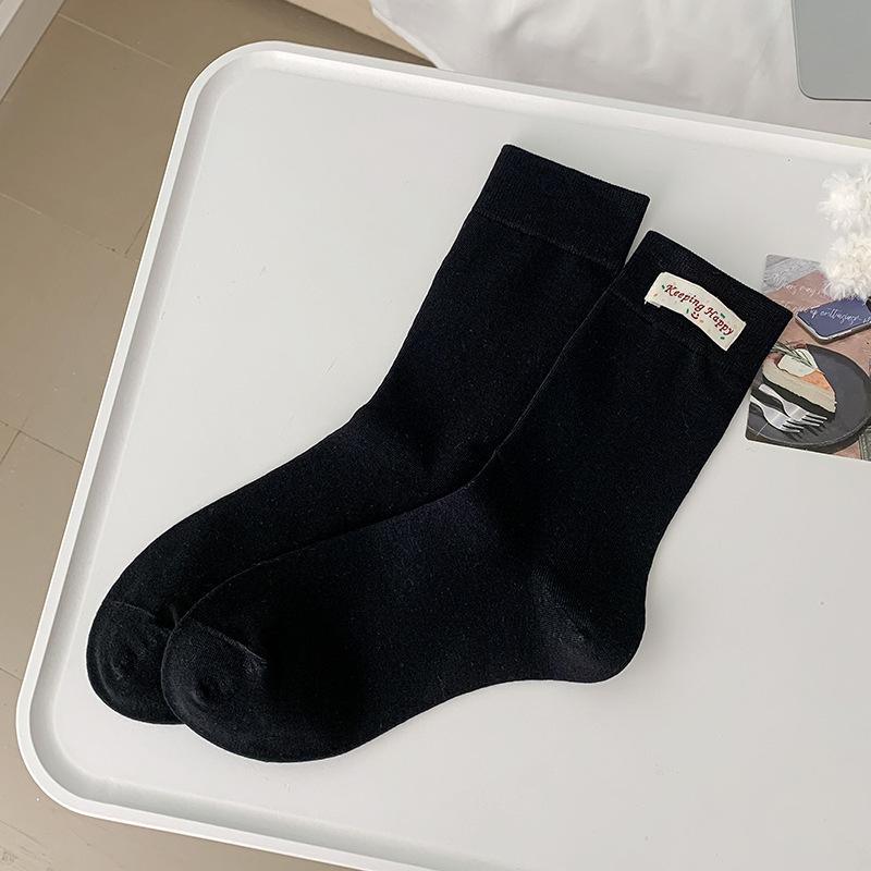 Mid-Leg Socks Spring And Autumn Pure Cotton Cute White Cloth Label Letter Stack Socks Sports Stockings Trend