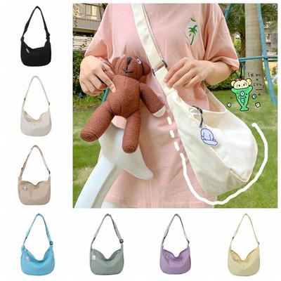 Cream Color Canvas Bag with Pendant Korean Style Simple Dumpling Bag  Girls