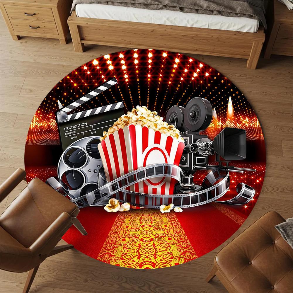 1pc Movie Theater Popcorn Round Chair Mat Office Area Rug - Non-Slip, Floor Mat for Office, Bedroom, and Indoor Decor P127264