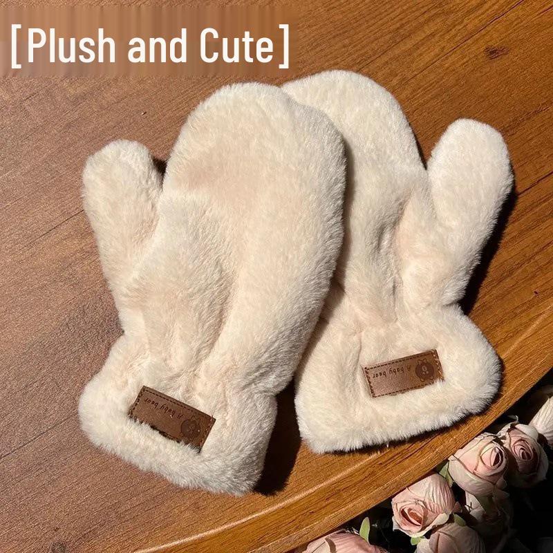 2025 Winter Women’s Korean Style Thickened Plush Mittens: Cute, Warm, Cold-Proof Gloves for Students