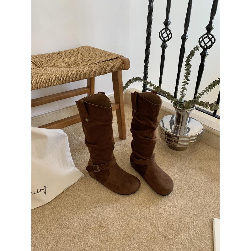 Retro boots women's autumn 2025 new models but knee-thin boots inner height increase folds pile boots