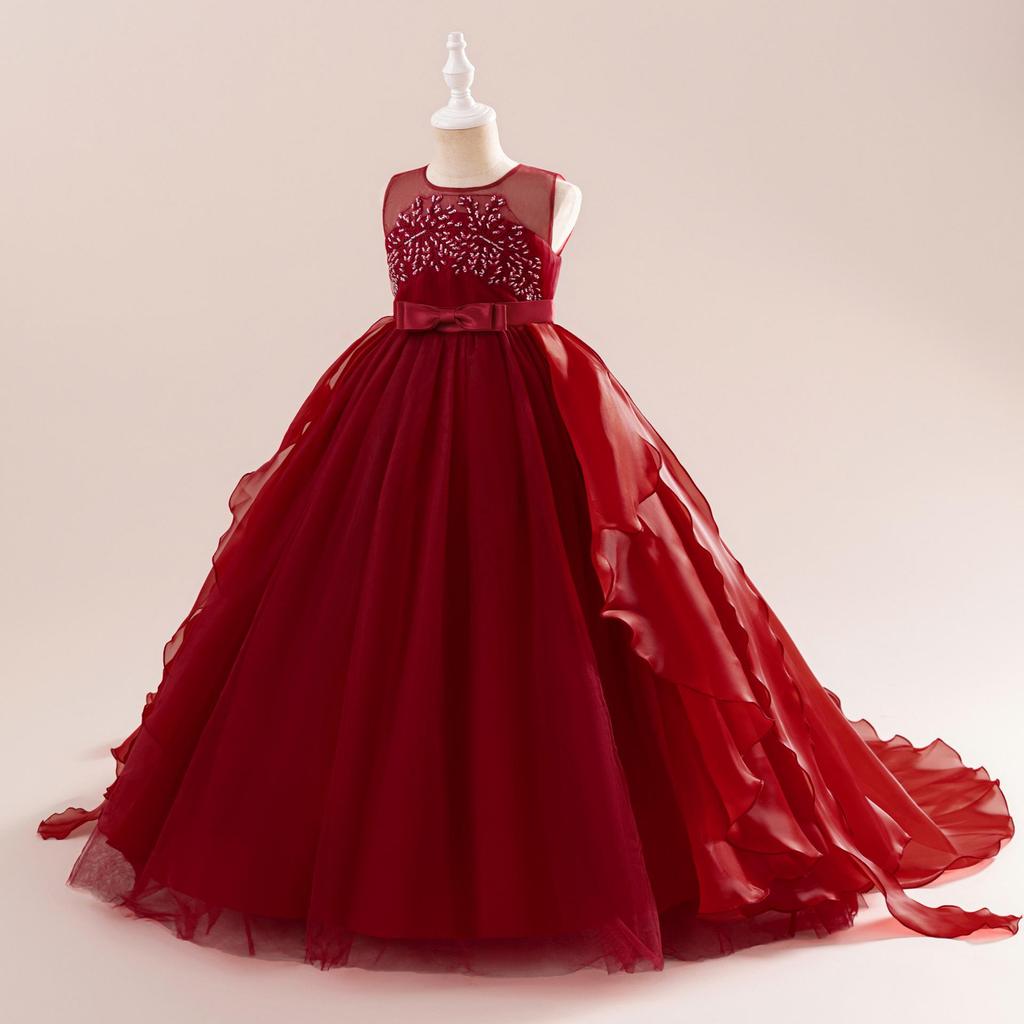 Stylish Princess Fluffy Yarn Evening Dress for Girls – Perfect for Catwalk, Hosting, or Piano Performances