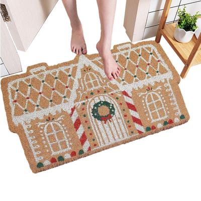 Christmas Gingerbread House Mat Entrance Door Rug Non-Slip Rug Festive Atmosphere Winter Mat for Bathroom Christmas Decoration