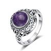 Vintage Filigree Gemstone Ring Set for Women, Antique CopperTone Amethyst Stone Boho Promise Ring Party Jewelry Gift