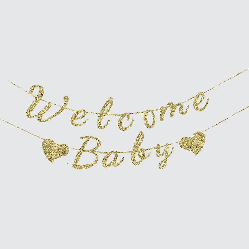 Gold Glitter Welcome Pull Flag for Birthday, Baby Shower, Back To School, Homecoming, Party Decoration