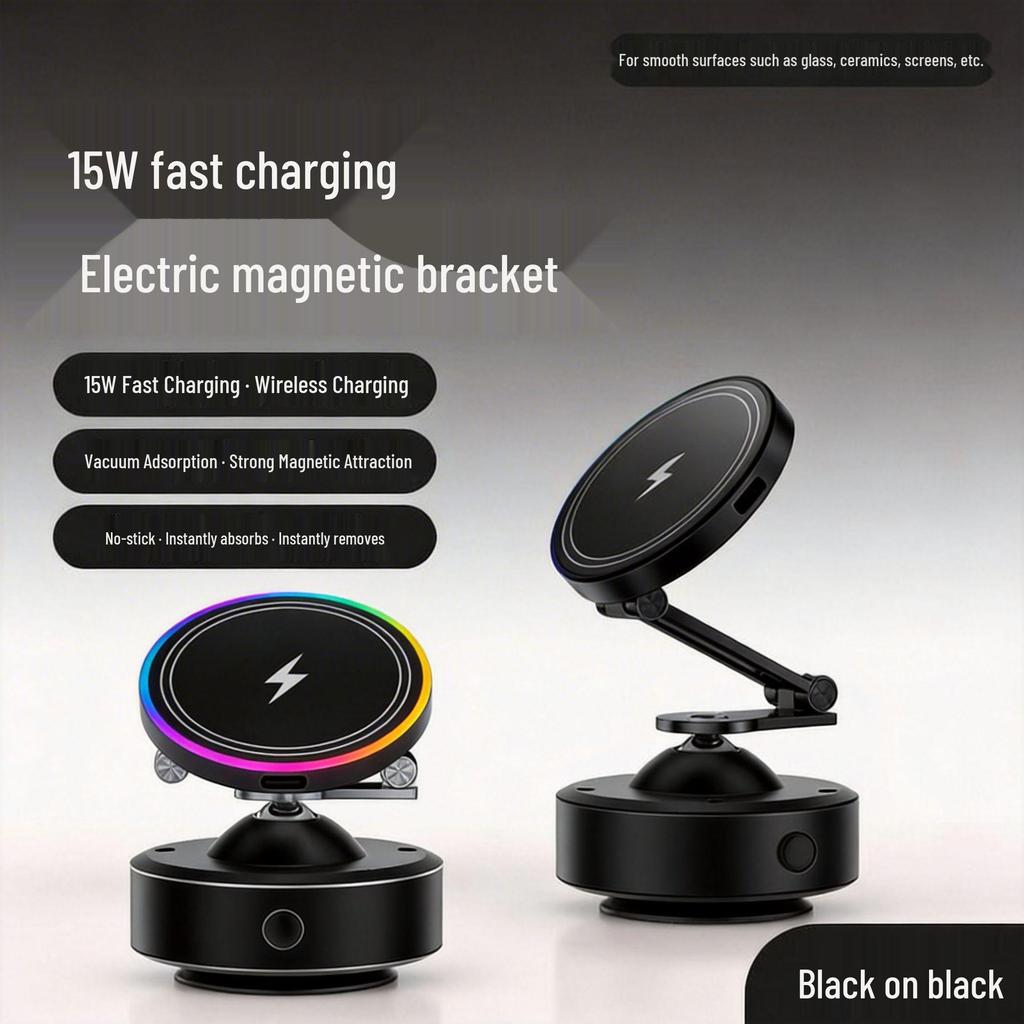 2026 15W Wireless Fast Charging Suction Cup Magnetic Phone Holder with Automatic Electric Vacuum Adsorption