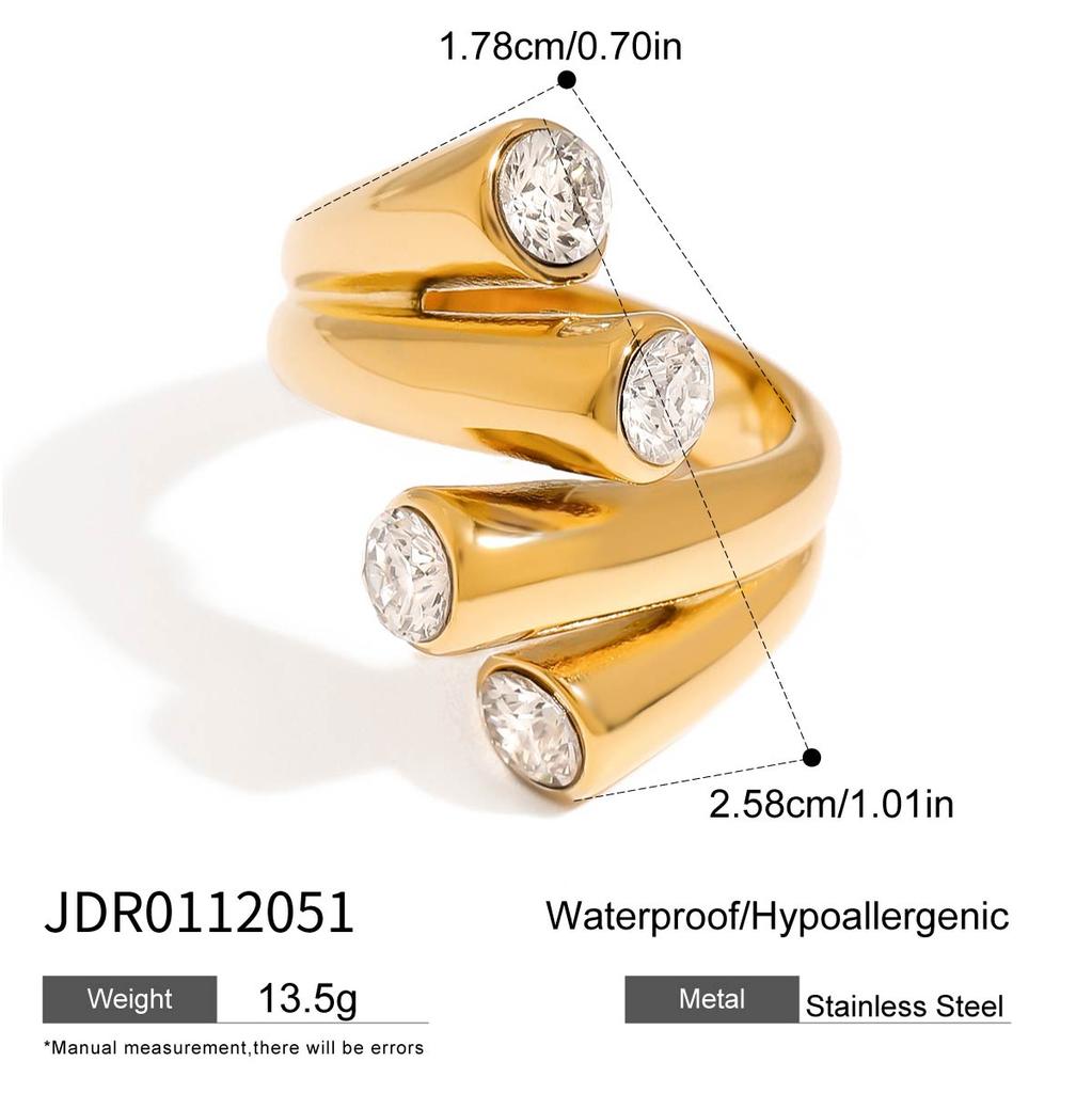 Youthway Zirconia Double Layers Open Ring Stainless Steel Colorfast Fashion Jewelry Geometric Hollow Designs Ring